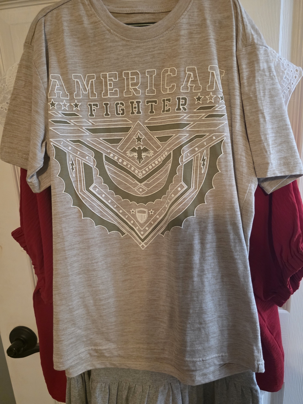 American Fighter Heather Gray Short-Sleeve Graphic Tee with White Print